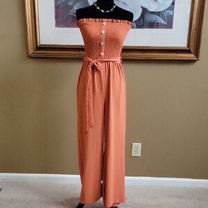 Chic Strapless Jumpsuit in Terracotta